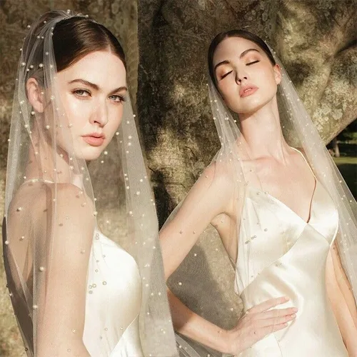 Miniatura 5 de HONGMEI Pearl Bride - Velos de novia de tul para novia, accesorios para el cabello, 1 nivel de longitud de los dedos, velos de novia con peine