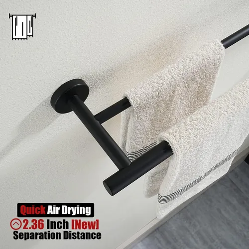 Miniatura 6 de JQK - Toallero doble de 27 pulgadas, negro mate, longitud útil de 24 pulgadas, toallero de baño de acero inoxidable 304 de 0.8 mm de espesor