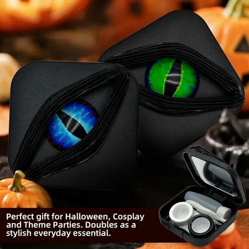 Miniatura 5 de Paquete de 2 fundas para lentes de contacto de Halloween (solo funda, sin contactos), color negro gótico, moderno y a prueba de fugas
