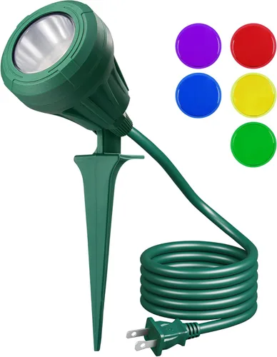 EDISHINE Foco de 120 V para exteriores, 5 lentes de color extra, 5.5 W 500 lúmenes, foco LED impermeable para exteriores, iluminación de paisaje de