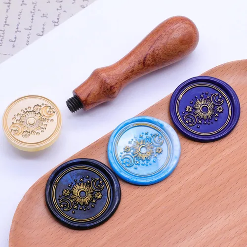 Miniatura 4 de SWANGSA Sello de cera de sol y luna, sello de sellado de cabeza de latón vintage, ideal para adornar invitaciones de fiesta, paquetes de vino, idea
