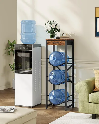 Miniatura 2 de CHOEZON Soporte para Jarra de Agua de 5 Galones, Soporte para Botella de Agua, Estante de Almacenamiento para Hervidor de 3 Niveles con Cajón, Negro