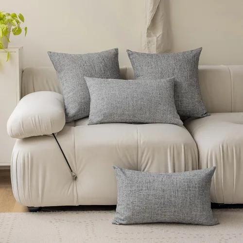Miniatura 5 de Fundas de almohada decorativas Demetex grises 18x18, fundas de almohada cuadradas de lino para sofá, fundas de almohada estilo granja para cama