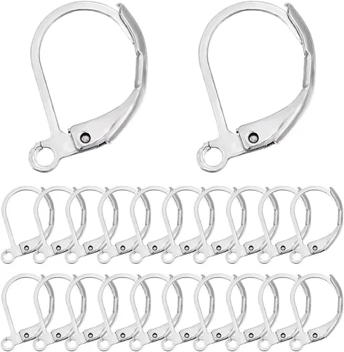 Miniatura 21 de SUNNYCLUE 1 caja de 80 piezas de hallazgos de aretes con cierre de palanca, hallazgos de aretes de aro Huggie, ganchos de oreja con cierre de 1 caja