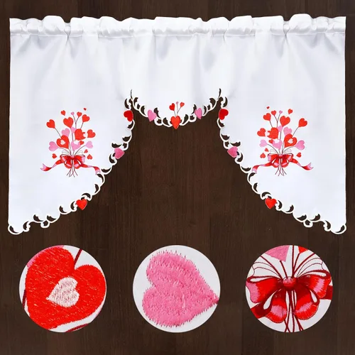 Miniatura 2 de Grelucgo Juego de cortinas bordadas para ventana de cocina (corazón)