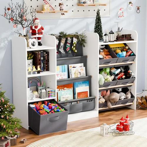 Miniatura 8 de IKALIFE Organizador de almacenamiento de juguetes y libros para niños - Estantería grande con 7 compartimentos removibles, estantería para bebés