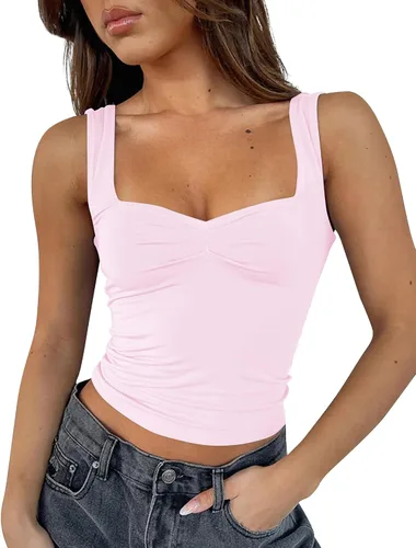Miniatura 2 de KIGRAD Y2K - Camiseta corta sin mangas con cuello corazón para mujer, plisada, sin espalda, para verano, para salir