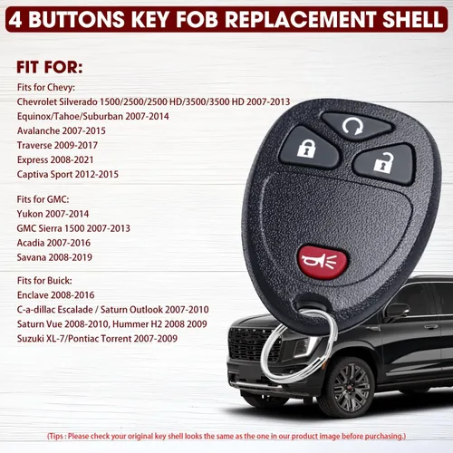 Miniatura 3 de Paquete de 2 fundas para llavero para Chevy Silverado 1500 2500 3500 HD Avalanche Equinox Express Traverse GMC Yukon Sierra Acadia Savana Buick
