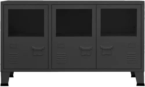 Miniatura 4 de Armario de almacenamiento industrial de metal con 3 puertas, armario de almacenamiento de piso negro, gabinete de almacenamiento multiusos
