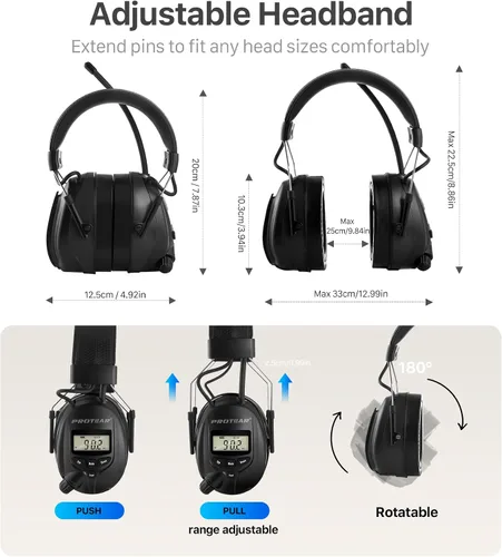 Miniatura 9 de Bluetooth 5.4 AM/FM Radio Hearing Protection Earmuff, 25dB NRR Rechargeable for Mowing, Construction, Chainsaw
