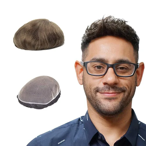 Miniatura 14 de Lordhair Sistema de cabello para hombres, cabello humano real, encaje francés, sistema de cabello para hombre, tamaño 8x10 pulgadas, tupé #1
