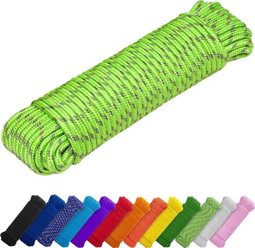 Miniatura 24 de TECEUM Cuerda – 90 pies x 1/4 pulgada (7mm) – Verde Ejército – Cuerda Utilitaria Versátil y Resistente – Acampada, Artesanía, Asta de Bandera