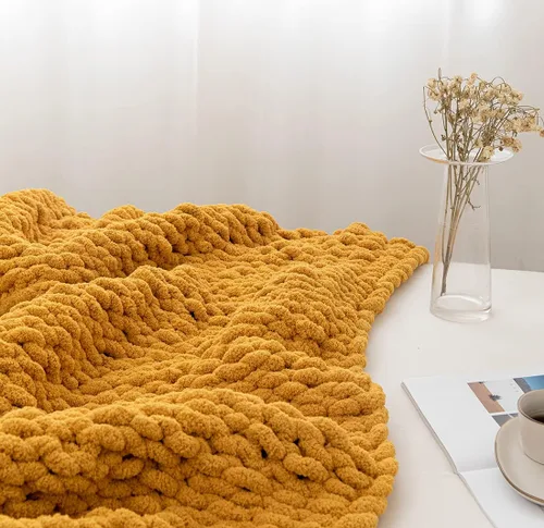 Miniatura 6 de Manta de punto grueso, manta de punto grueso con hilo de felpilla suave, 50 x 60 pulgadas, hecha a mano, cálida y gruesa, para sofá, cama y viajes