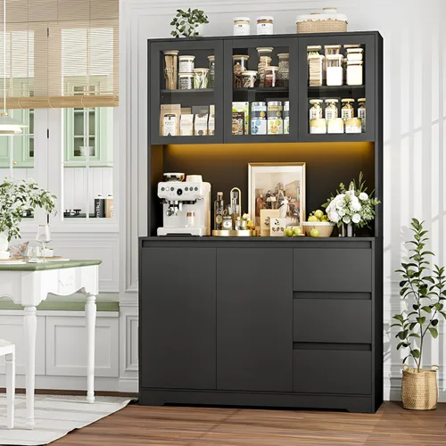 Miniatura 4 de finetones Armario de despensa de cocina de 71" con luces LED y estación de carga, gabinetes de cocina modernos armario alacena con almacenamiento