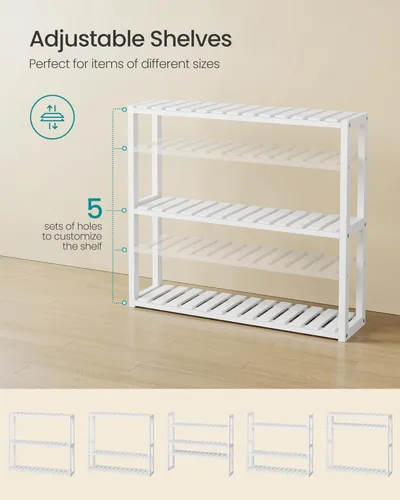 Miniatura 5 de SONGMICS Estantería de bambú para baño, con 3 niveles ajustables para plantas, de montaje en pared o de pie, para la sala de estar, balcón, cocina