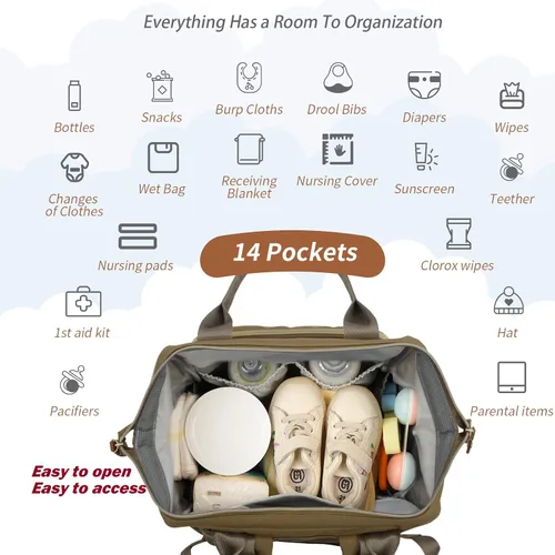 Miniatura 3 de Mochila para pañales: bolsa de bebé para niño y niña, bolsa grande para mamá, bolsillos aislados, agujeros para cargador para hombres y mujeres