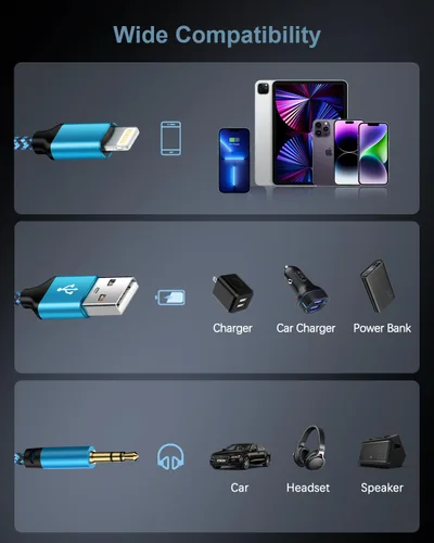 Miniatura 7 de Cable auxiliar para iPhone para automóvil, cable auxiliar Lightning a 0.138 in, cable auxiliar 2 en 1 de audio y carga para el hogar, altavoz