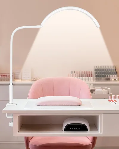 Miniatura 10 de Half Moon Desk Lash Light with 2X Magnifier, 2-in-1 Dual Arm Gooseneck Clamp Lamp for Eyelash Extension, Shadow-Free Esthetician Light, Adjustable