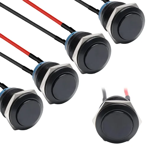 Miniatura 11 de STARELO 5 piezas 12 mm Interruptor de botón de cierre con carcasa negra y pre-cableado, interruptor de botón de presión impermeable IP65, aleación