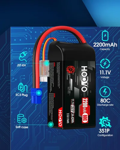 Miniatura 2 de HOOVO 3S Lipo Battery 2200mAh 80C 11.1V Shorty Lipo Batería Softcase con conector EC3 para drone RC Quadcopter helicóptero avión FPV RC Car, 2