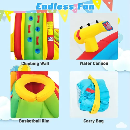Miniatura 2 de HONEY JOY Tobogán acuático inflable, parque acuático inflable 7 en 1 con dos toboganes, pared de escalada y piscina de salpicaduras, manguera