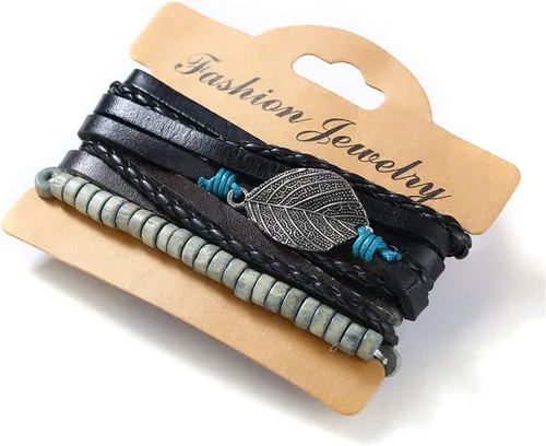 Miniatura 3 de Pulsera de cadena de muñeca con dije de moda para mujer, conjunto de pulseras de joyería punk para mujer, 4 piezas, pulseras de cuero multicapa