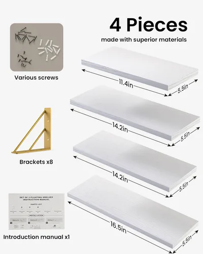 Miniatura 7 de BAYKA Estantes de pared para decoración de dormitorio, estante de pared flotante para almacenamiento en sala de estar y cocina, estantes de madera
