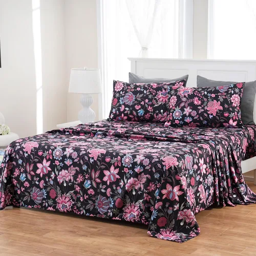 Miniatura 7 de MEISHANG Juego de sábanas tamaño individual, sábanas florales ultrasuaves de microfibra cepillada, sábanas florales de 1800 hilos con certificación