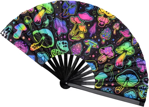 Miniatura 13 de Abanico de Mano Plegable Grande con Purpurina Abanico de Mano Grande para Rave, Abanico de Mano Plegable Brillante Clack Abanico de Mano