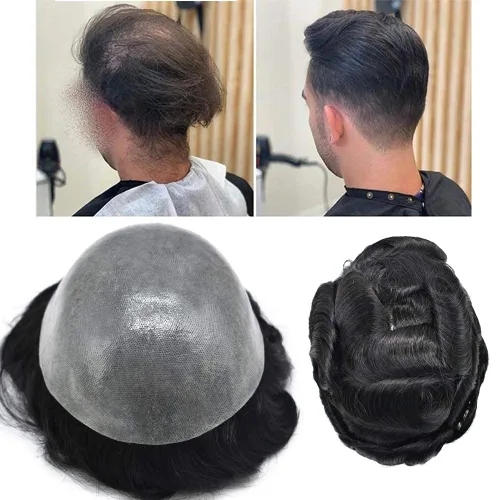 Miniatura 16 de LYRICAL HAIR Tupé de cabello humano para hombres, totalmente polivinílico, tupé para hombre, totalmente transparente, suave, delgada, 0.004-0.005