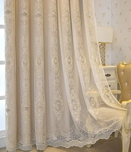 Miniatura 3 de Cortinas de oscurecimiento de habitación de doble capa con superposición transparente bordada para dormitorio, cortinas con ojales, cenefa adjunta