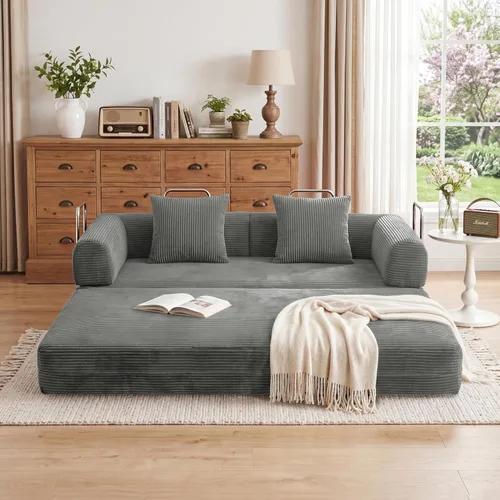 Miniatura 14 de Sofá cama convertible de 59.0 pulgadas, sofá cama futón 4 en 1, sofá cama extraíble, sofá cama sin hueso para sala de estar, sofás de pana sin hueso