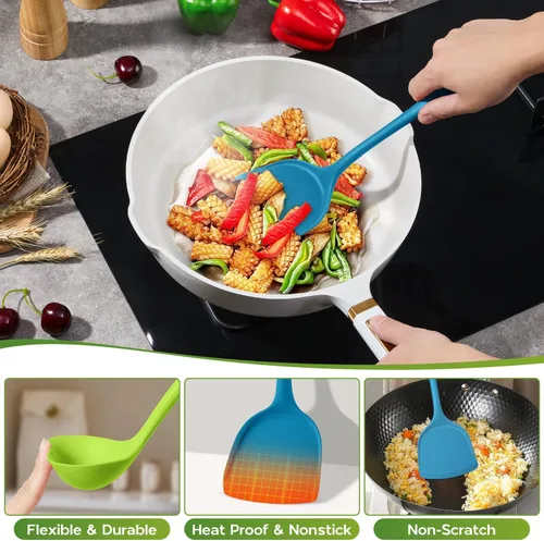 Miniatura 3 de Onader Juego de utensilios de cocina de silicona, juego de utensilios de cocina no tóxicos para ollas y sartenes antiadherentes, juego de Colorido