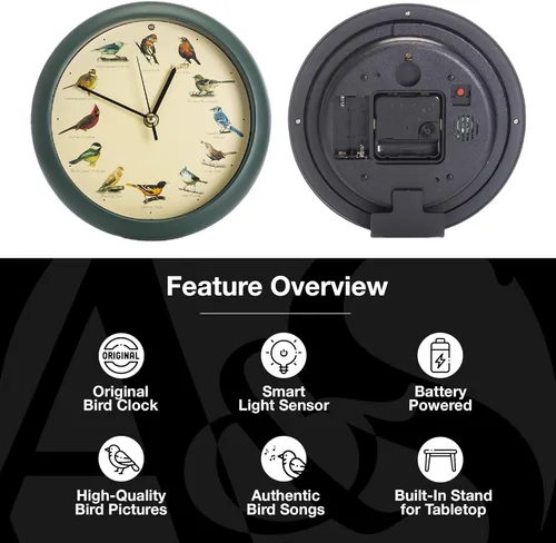 Miniatura 3 de Mark Feldstein, The Original Singing Bird Clock, 8 pulgadas, verde