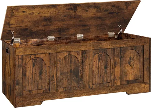 Miniatura 26 de DINZI LVJ Baúl de almacenamiento, caja de juguetes de madera de 39.4 pulgadas con 2 bisagras de seguridad, banco de zapatos de entrada con tapa