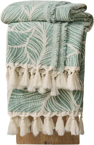 Miniatura 13 de DOWN HOME Manta de algodón de felpilla para sofá, manta bohemia ligera para cama, sofá, silla, sala de estar, exterior, manta decorativa de tejido