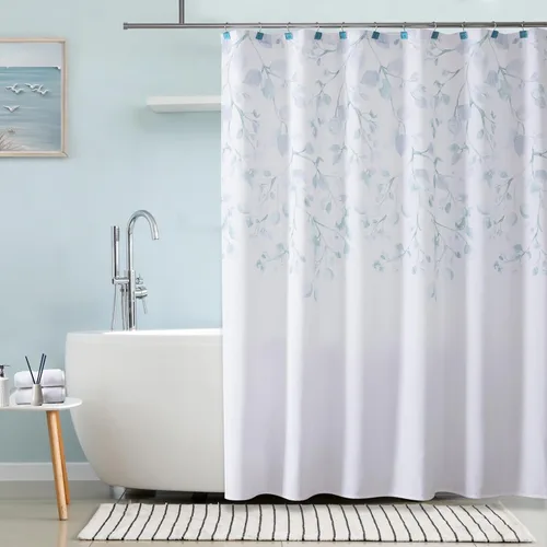 Central Park Cortina de Ducha de Hoja Azul Verde Azulado Resistente al Agua Decorativa con Estampado Floral Barrido Lienzo Baño Spa Hotel Cortina de