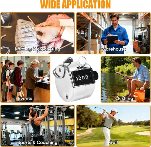 Miniatura 7 de Contador de Mano de Metal, Contador Clicker con Pantalla de 4 Dígitos, Contador Manual Mecánico para Contar, Golf, Béisbol, Tejido, Entrenamiento