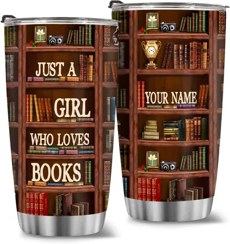 T40413 - Taza personalizada para amantes de los libros, taza de café con texto en inglés "Just A Girl Loves Book", regalo para mujeres y niñas en el