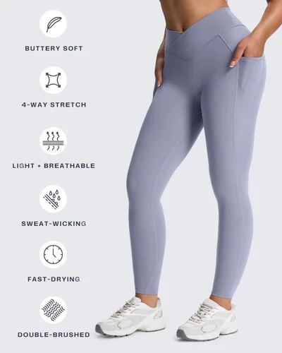 Miniatura 89 de Aoxjox Trinity - Pantalones de yoga de cintura alta con bolsillos para mujer, control de abdomen, cintura cruzada, leggings de entrenamiento suaves