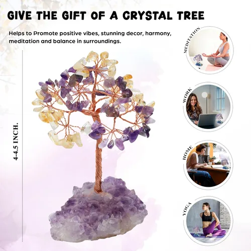Miniatura 5 de Árbol de cristal de amatista y citrino con base en racimo, decoración del árbol de la vida para estante, dormitorio, regalos de cumpleaños para Aj
