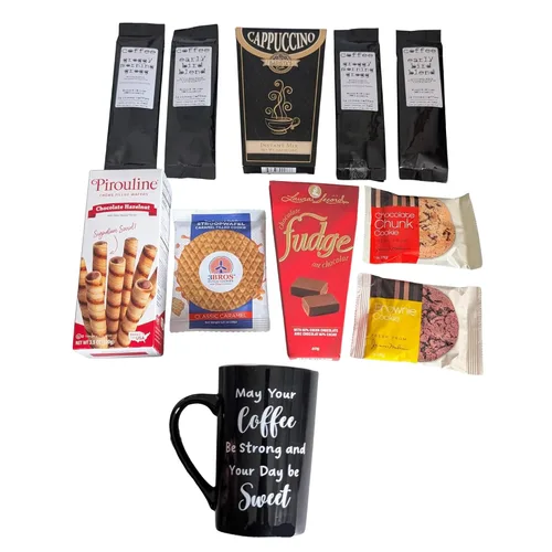 Miniatura 7 de Cesta de regalo de café con taza, juego de regalo de chocolate y galletas gourmet para todas las ocasiones: cumpleaños, gracias, aniversario