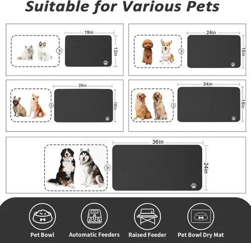 Miniatura 4 de HotLive Tapete de Comida para Perros - Tapete Absorbente para Gatos para Comida y Agua, Tapete para Tazón de Alimentación de Mascotas Sin Manchas