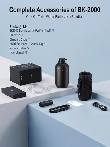 Miniatura 6 de BKLES Filtro de agua para campamento: purificador de agua portátil eléctrico de supervivencia, 0.01 micras, sistema de filtración de agua de 6