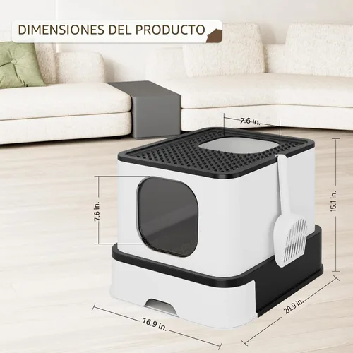 Miniatura 6 de RIZZARI Caja de arena de acero inoxidable: diseño grande a prueba de fugas sin olor, revestimiento antiadherente de teflón, tamaño XL, negro