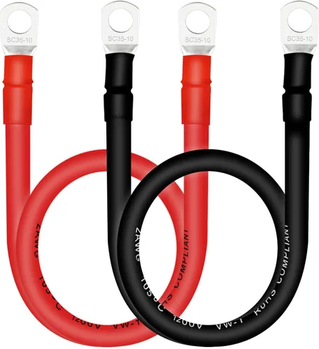 Miniatura 25 de Cable de batería, cables de batería 2 AWG con terminales, 2 cables de batería de cobre (1 pie).