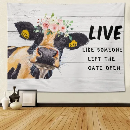Miniatura 2 de feelacle Tapiz de vaca de granja de 60 x 40 pulgadas para colgar en la pared, decoración de fiesta, decoración del hogar para dormitorio, sala