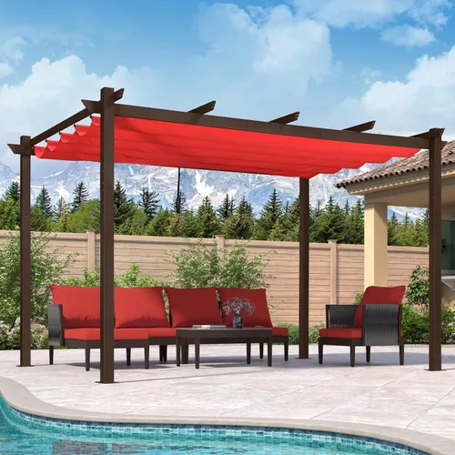 Miniatura 15 de PURPLE LEAF Pérgola Retráctil de 10' x 13' para Exteriores de Aluminio Blanco con Toldo de Sombra para Patio Refugio Moderno Marrón para Jardín