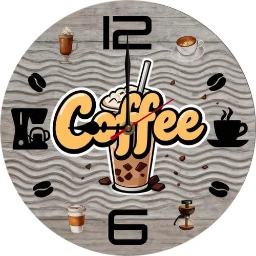 Miniatura 11 de Reloj de pared de café de 10 pulgadas, reloj redondo de madera de café, reloj silencioso sin tictac, relojes vintage de granja para oficina, hogar