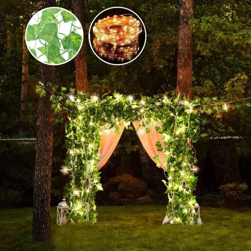 Miniatura 8 de Comtelek Guirnalda de hiedra artificial para decoración de habitación, guirnalda de hiedra artificial con 100 luces LED, plantas colgantes, hojas